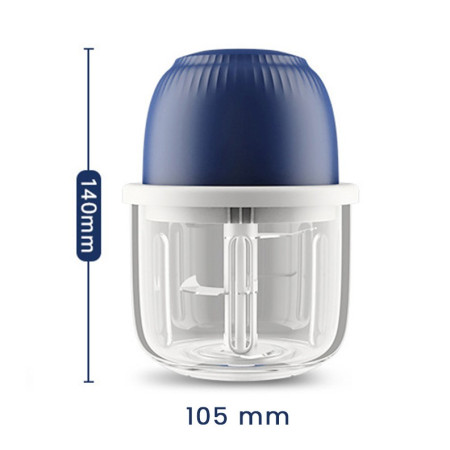 Tocator Electric pentru Bucatarie, Cyrax, Model Presa Electrica pentru Legume Fructe Carne Umpluturi Sosuri, Otel Inoxidabil, 14 x 10.5 x 10.5 cm, 350 ml, Albastru Inchis