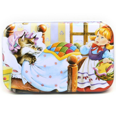 Puzzle 60 de Piese din Lemn in Cutie Metalica, Cyrax, Model Scufita Rosie, Educativ, Dezvoltare Abilitati Cognitive, pentru Prescolari, 22.5x13.5 cm, Multicolor