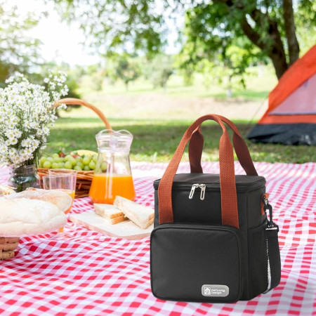 Geanta Termo-Izolanta, Cyrax, Multifunctionala, 1 Compartiment Principal, 1 Buzunar Lateral Exterior, Impermeabila, Manere si Bretea de Umar, 25x22x15 cm, Negru