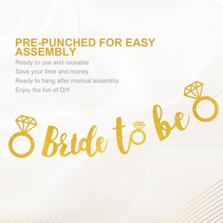 Banner Bride To Be, Cyrax, Dimensiune 30x20 cm, Rola de Ata Inclusa, Tematica Nunta, Decoratiune Party, Auriu