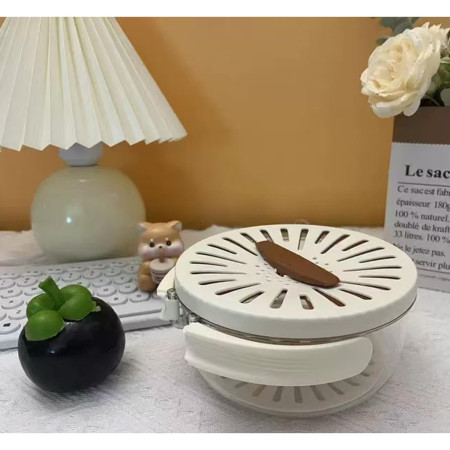 Strecuratoare 2 in 1 pentru Fructe si Legume, Cyrax, Cos de Scurgere si Cutie de Depozitare, 15.5 x 8.3 cm, din PP, cu Maner si Capac, Maro