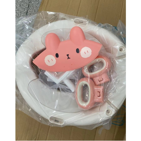 Capac WC cu Reductie, Cyrax, pentru Copii, cu Manere, Model Ursulet, Plastic Durabil, Roz