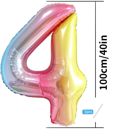 Balon din Folie Metalizata Gradient Cyrax, Figurina Cifra, Tema Aniversare 100 cm, Ambalaj Individual, Pai inclus, Umflare cu Aer sau Heliu, Multicolor, Cifra 4