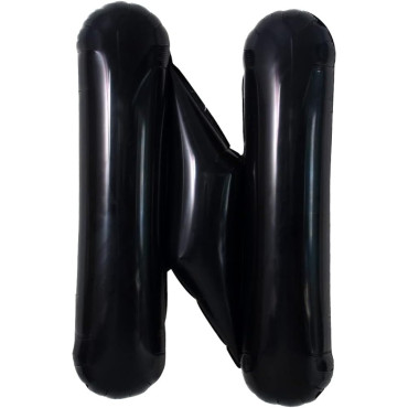 Balon Folie Metalizata Litera N, Cyrax, 40 cm, Umflati cu Heliu sau Aer, Ambalaj Individual, Pai inclus, Negru