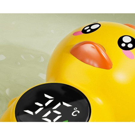 Cyrax Termometru Electronic LED pentru Baie, Plutitor, Rezistent la apă, IPX7, Multifunctional, 3 Trepte de Temperatura, Model Ratusca, 12x7cm, Galben