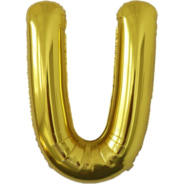 Balon Folie Metalizata Litera U, Cyrax, 80 cm, Umflati cu Heliu sau Aer, Ambalaj Individual, Pai inclus, Auriu