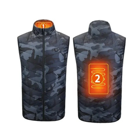Vesta cu Incalzire,  Unisex, 2 Zone de Incalzire, Umplutura Bumbac, 3 Trepte de Temperatura, Incarcare USB, Albastru, 45 - 50 kg, Marime M