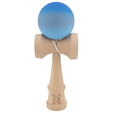 Kendama X Originala, Profesionala, Cyrax, din Lemn, Rubber Grip, 18 cm, Albastru/Gri/Bleu