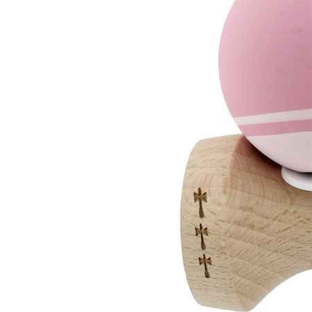 Kendama X Originala, Profesionala, Cyrax, Rubber Grip, Cupe Mari KING SIZE V3, Gaura in Baza, Rulment Metalic, din lemn 18 cm, Ata 62/65 cm, Bicolor Roz/Roz deschis