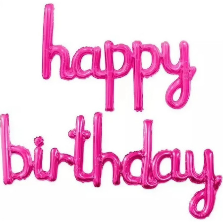 Set Baloane din Folie Metalizata, Cyrax, Model Happy Birthday, 45x85 cm, 45x124cm, Baloane Party, Ambalaj Individual, Pai Inclus, Umflare cu Aer sau Heliu, Roz