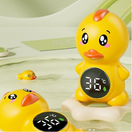 Cyrax Termometru Electronic LED pentru Baie, Plutitor, Rezistent la apă, IPX7, Multifunctional, 3 Trepte de Temperatura, Model Ratusca, 12x7cm, Galben