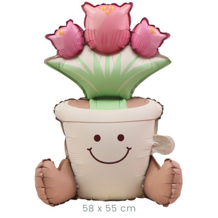 Balon din Folie Metalizata, Cyrax, Figurina Animata, Model Ghiveci de Flori, 58 x 55 cm, Ambalaj Individual, Pai Inclus, Umflare cu Aer sau Heliu, Roz