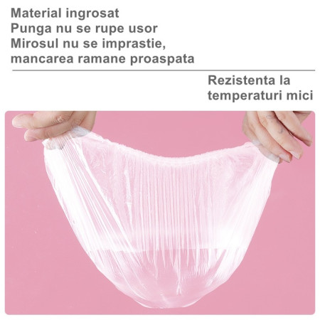 Set 100 Folie de Protectie Elastica pentru Alimente si Boluri Cyrax, material plastic, prospetime, diametrul 12 - 40 cm