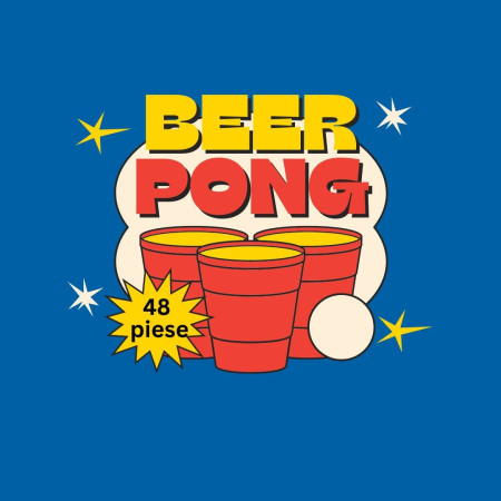Joc de baut Beer Pong Cyrax, 24 Pahare, 24 Mingi, material plastic, reutilizabil, portabil, rosu