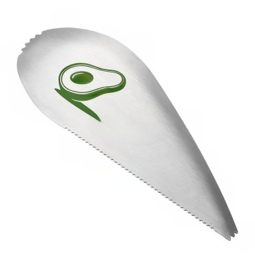 Taietor special pentru avocado Cyrax, 3 in 1, forma curbata, zimti pentru apucare si taiere, din otel inoxidabil, 15 x 6 cm, gri