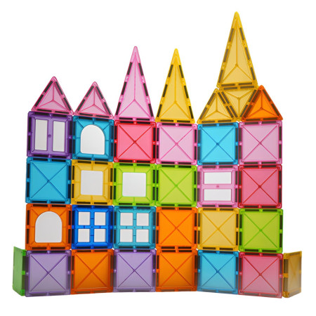 Set 32 Piese Magnetice de Constructie, Cyrax, Piese 5.5 cm, Magnetic Tiles, Forme Geometrice, 3 Ani, ABS, Magnet, 20.5 x 14.5 x 12 cm, Multicolor
