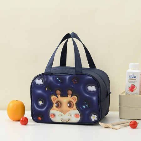 Geantă Frigorifică, Cyrax, cu Desene Animat 3D, Portabilă pentru Copii, de Prânz, din Pânză Oxford, 27.5x18x20 cm, Model Cerb, Albastru