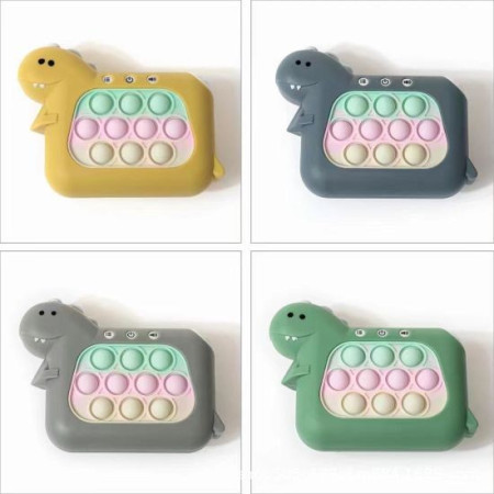 Jucarie Interactiva Pop It Whack A Mole, Cyrax, Tip Consola, Anti-Stres, 4 Moduri de Joc, din ABS si Silicon, +3 Ani, Model Dinozaur, Gri