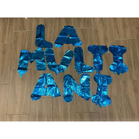 Set 10 Baloane din Folie Metalizata, Cyrax, Figurine Litere, Model La multi ani, Tema Aniversare, 40 cm, Ambalaj Individual, Pai Inclus,  Umflare cu Aer sau Heliu, Albastru