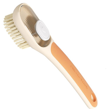Perie Multifunctionala 2 in 1,  Perie Densa/Perie din Piele de Caprioara, cu Recipient Lichid, Maner Lung, 20.1x 4.3 x 5 cm, Portocaliu