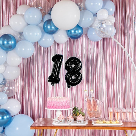 Balon din Folie Metalizata, Cyrax, Figurina Cifra, Tema Aniversare 100 cm, Ambalaj Individual, Pai inclus, Umflare cu Aer sau Heliu, Negru, Cifra 8