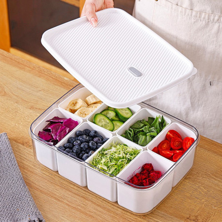 Cutie pentru Depozitare Alimente, Cyrax, 8 Compartimente cu Capac, Material PET+PP, 29 x 20 x 9 cm, Alb/Transparent