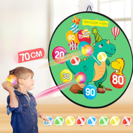 Joc Darts Cyrax pentru Copii, Placa Pliabila 70 cm, 8 Mingii Velcro/Scai Simple, 2 Mingii Luminoase, Model Dinozaur Park, Verde