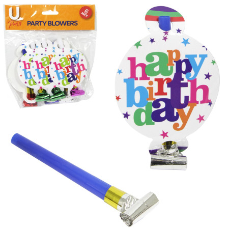 Set 6 Suflatori, Cyrax, Colectia Happy Birthday, 19 x 11 cm, din Carton/Plastic/Hartie, Multicolor