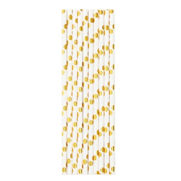 Set 10 Paie, Cyrax, din Hartie, 19.5 cm, Model cu Buline Aurii, Alb