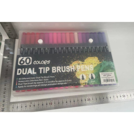 Set 60 Carioci, Cyrax, pe Baza de Apa, 2 Tipuri de Varf, 1-2 mm, 0.4 mm, Corp Carioca Negru, din Plastic, Multicolor