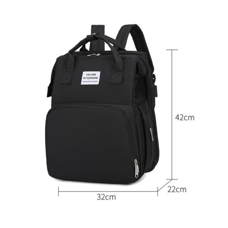 Rucsac Multifunctional pentru Mamici, Cyrax, cu Patut Pliabil si Baza de Schimbat, Rezistent la Apa, Capacitate Mare, Usor, Compartimente Multiple, Buzunar Termic pentru Lapte, 42 x 32 x 22 cm, Negru