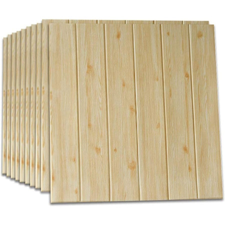 Set 10 Placi Tapet 3D,  70 x 70 cm, Grosime 3 mm, din Rasina, Tip Placi de Lemn, Suprafata Acoperita 4.9 mp, Crem