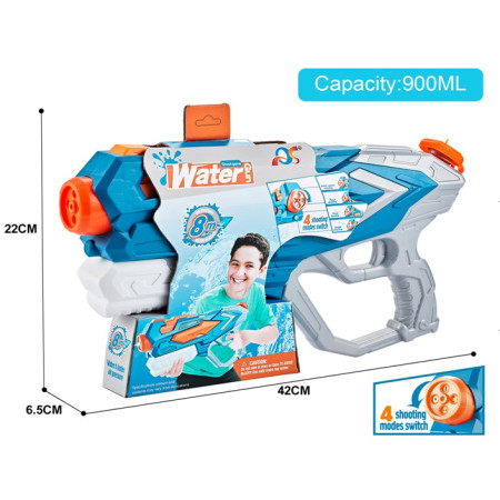 Pistol cu Apa pentru Copii, Rezervor, Pentru Piscina/Plaja, Cyrax, 6ani+, Albastru, 4 duze, 900ML