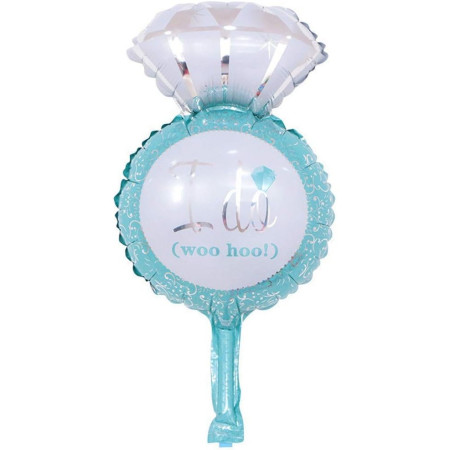 Balon din Folie Metalizata, Cyrax, Mini Figurine Nunta, Model Inel de Logodna, Tematica Cerere in Casatorie, 46x23 cm, Ambalaj Individual, Pai Inclus, Umflare cu Aer sau Heliu, Albastru