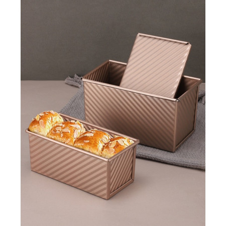 Tava pentru Paine, Cyrax, din Otel Carbon, 450 g, cu Capac, Antiaderenta, 21 x 11 x 11.5 cm, Roz Auriu