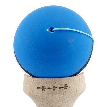 Kendama X Originala, Profesionala, Cyrax, Cupe Mari KING SIZE V3, Rubber Grip, Gaura in Baza, Rulment Metalic, din lemn 18 cm, Ata 62/65 cm, S Bicolor Albastru/Alb