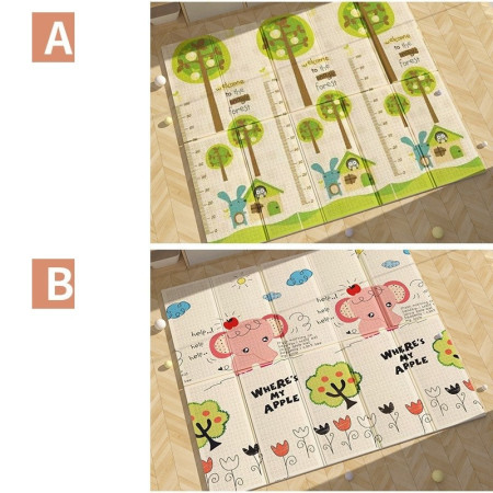 Covoras pentru Copii, Cyrax, cu 2 Fete, Model Elefantei/Padure, din XPE+PE, Impermeabil, Antiderapant, Protectie Termica, +3 Luni, Pliabil, 150 x 200 x 1.5 cm, Multicolor