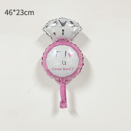 Balon din Folie Metalizata, Cyrax, Mini Figurine Nunta, Model Inel de Logodna, Tematica Cerere in Casatorie, 46x23 cm, Ambalaj Individual, Pai Inclus, Umflare cu Aer sau Heliu, Roz