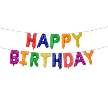 Set 13 Baloane Folie, Cyrax, Tip Ghirlanda, Model Happy Birthday, 40 cm, Multicolor