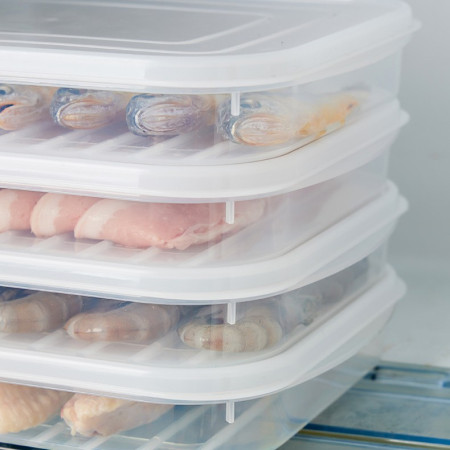 Cutie de depozitare de uz casnic, Cyrax, Caserola pentru Frigider, Rezistenta la umiditate, Rezervor Sigilat pentru Depozitare Alimentara, 24.5 x 18.5 x 3.5cm, Alb Transparent