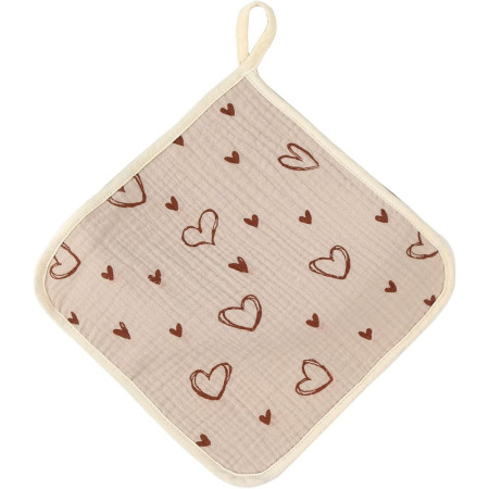 Prosop Absorbant, Cyrax, din Bumbac, 25 x 25 cm, Model Inimioare, cu Agatatoare, Bej