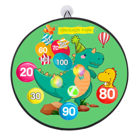 Joc Darts Cyrax pentru Copii, Placa Pliabila 36.5 cm, 8 Mingii Velcro/Scai Simple, 2 Mingii Luminoase, Model Dinozaur Park, Verde