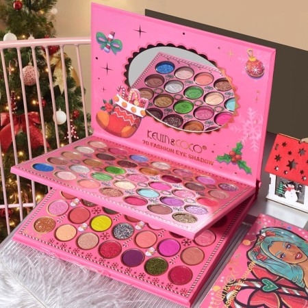 Trusa de Machiaj, KEVIN & COCO, Snowy Christmas, 70 culori, 22.5 x 17 x 2 cm, Multicolor