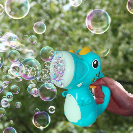 Jucarie Interactiva pentru Baloane de Sapun, Cyrax, Sunete si Lumini, Model Dinozaur, cu 8 Orificii, 17.1 x 10.4 x 21.5 cm, Albastru