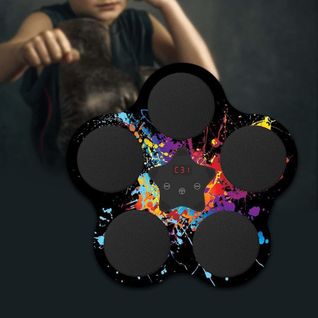 Jucarie de Boxat cu Muzica si Lumini, Cyrax, Bluetooth, Incarcare USB, Aplicare cu Ventuze, 5 Tinte, 40x38x8 cm, 930 g, Negru