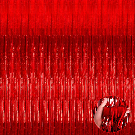 Perdea Franjurata, Cyrax, Model Decor Petrecere, pentru Fundal de Poze, Amenajare Colorata a Petrecerii, Dimensiune 100x200 cm, Rosu