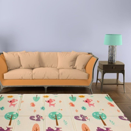 Covoras pentru Copii, Cyrax, cu 2 Fete, Model Caprioare/Panda, din XPE+PE, Impermeabil, Antiderapant, Protectie Termica, +3 Luni, Pliabil, 150 x 200 x 1 cm, Multicolor