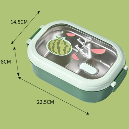 Caserola Container pentru Pranz, Cyrax, Caserola LUNCH BOX pentru Studenti, din Plastic PP, pentru Scoala, Compartiment Metalic in Interior, 22.5 x 14.5 x 8 cm, Verde