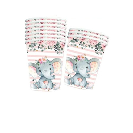 Set 10 Pahare, Cyrax, Imprimeu Elefant, din Carton, 7.5 x 8.5 cm, Roz