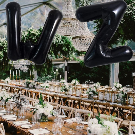 Balon Folie Metalizata Litera W, Cyrax, 40 cm, Umflati cu Heliu sau Aer, Ambalaj Individual, Pai inclus, Negru